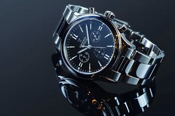 Elegant wristwatch, isolated on a sophisticated watch black background, symbolizing style and punctuality