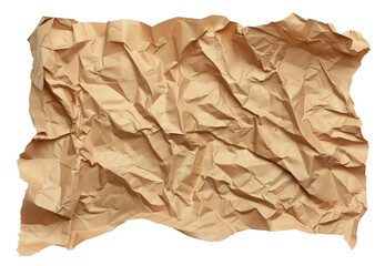 Crumpled brown craft paper texture png on transparent background