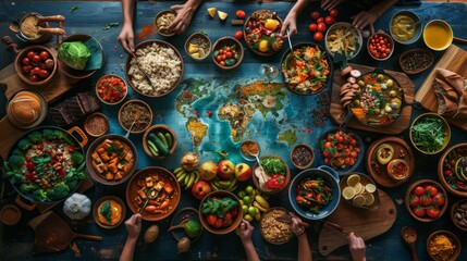 Delicious feast spread out a culinary journey from around the world
