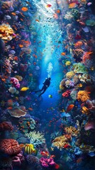 Fototapeta na wymiar Diver exploring a vibrant coral reef