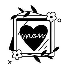 Editable glyph sticker of a decorative love mom frame