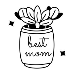 Flower vase with the best mom typography, glyph sticker 