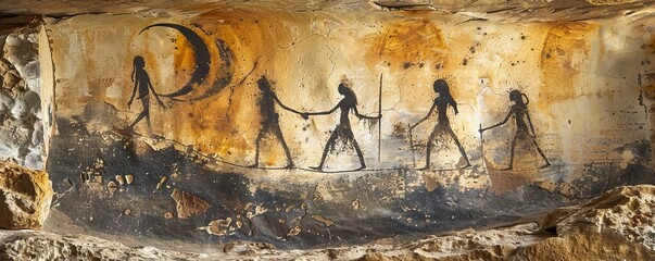 Solar eclipses etched in ancient cave paintings unveil celestial rites - obrazy, fototapety, plakaty