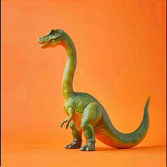Realistic Toy Dinosaur Model Orange Background