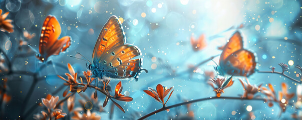 banner background from the butterflies in the garden