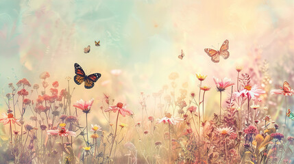 banner background from the butterflies in the garden