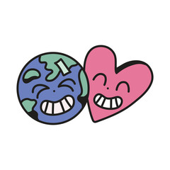 Vector cartoon cute character earth heart good for health theme sticker etc