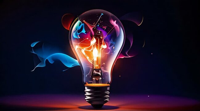 lightbulb idea concept with colorful liquid of splashing unique creative on black background