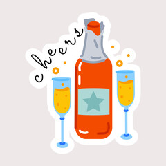 Champagne cheers flat sticker is ready for premium use 
