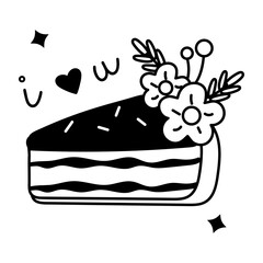 Cake slice glyph sticker with love typography 