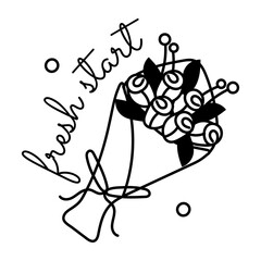 Flower bouquet with fresh start typography, glyph sticker 