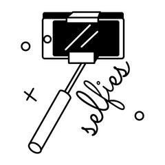 Trendy glyph sticker of selfie stick 