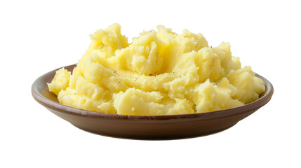 Mashed potatoes on plate, isolated on white background