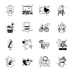 Collection of Wedding Preparations Glyph Stickers 

