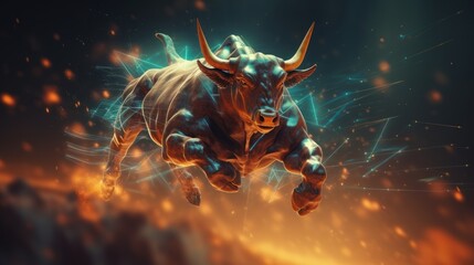 A charging powerful bull. Finance and investment bull market concept.