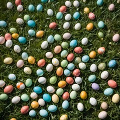 Multicolored eggs on the grass