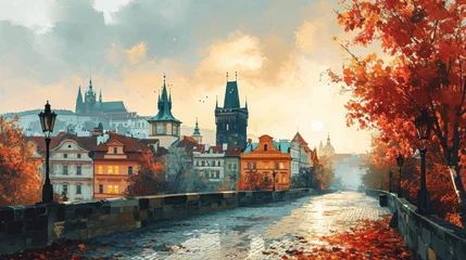 Gordijnen Artistic illustration of Prague city. Czech Republic in Europe. © rabbit75_fot