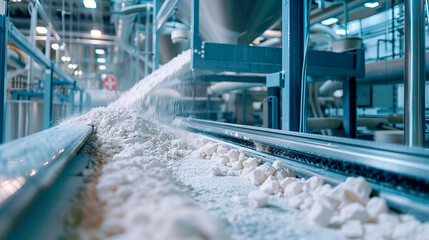 flour in the factory industry. selective focus.
