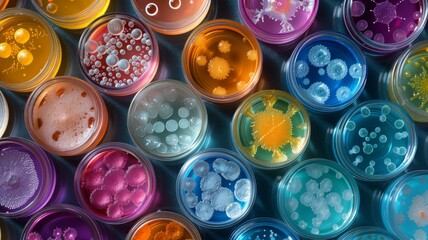Bacteria colonies thriving in a petri dish, showcasing diversity - obrazy, fototapety, plakaty