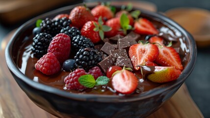 Chocolate fondue with a cascade of fruits, dipping delight