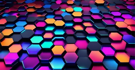 Neon Hexagons Background.