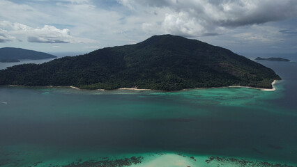 Koh Adang Thailand drone shot Koh Lipe north beach with green blue ocean coral reef 
