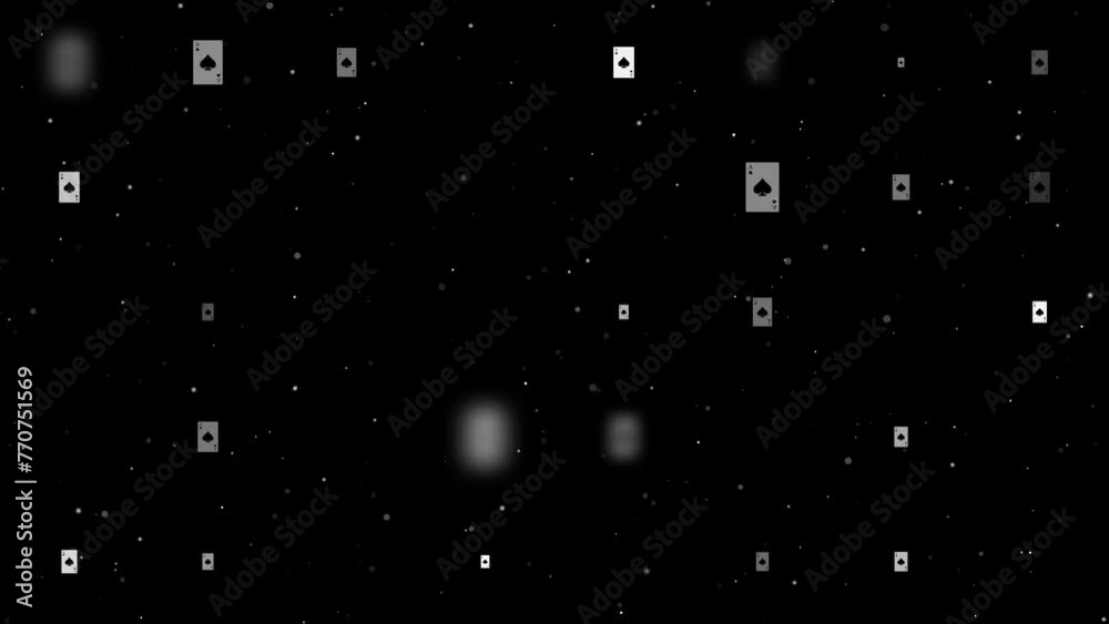 Poster template animation of evenly spaced ace of spades cards of different sizes and opacity. animation of