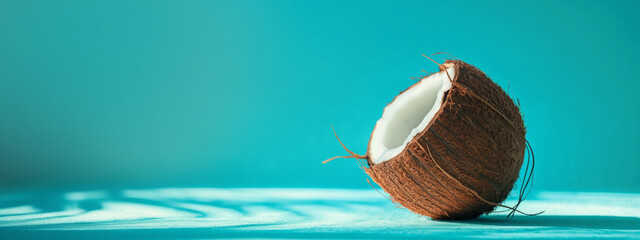 Tropical fruit coconut on blue background
