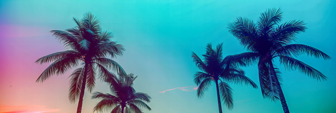 Tropical Serenity: A Dreamy Scene of Palm Trees Against a Blue Sky, Invoking the Laid-Back Essence of Island Life