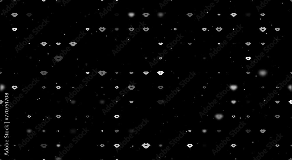 Poster template animation of evenly spaced lips symbols of different sizes and opacity. animation of transp