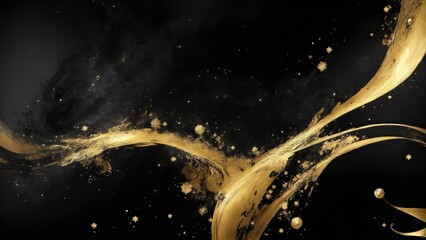 Black and Golden sparkling abstract background luxury black smoke acrylic paint background