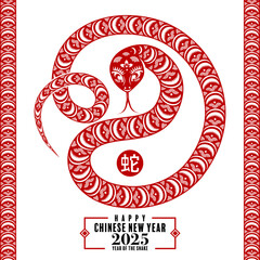 Happy chinese new year 2025 year of the snake with flower,lantern,asian elements  blue and white traditional paper cut style on color background. (Translation : happy new year 2025 the snake zodiac )