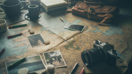 A traveler's map spread out on a table
