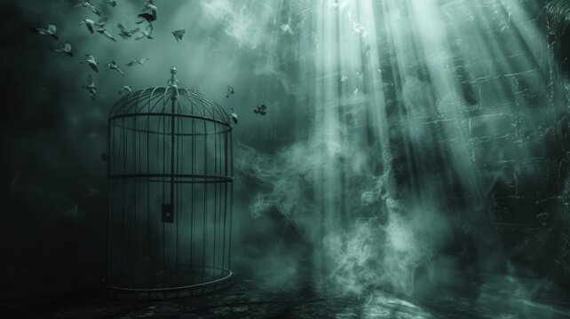 A cage with an open door, the fear of stepping into the unknown