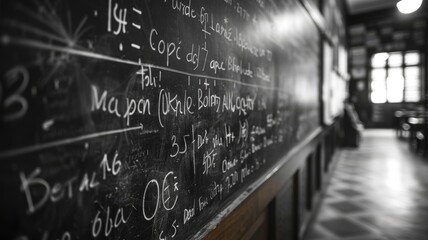 A chalkboard with a complex equation, the beauty of mathematics, - obrazy, fototapety, plakaty