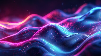 Abstract digital waves, neon lines on dark background, dynamic motion