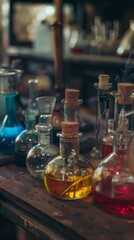 Fototapeta na wymiar Vintage Chemistry Lab Glassware Array