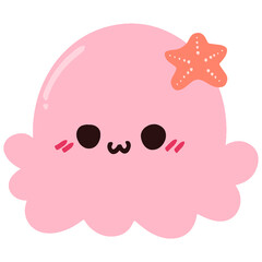 Isolated cute soft pink hand-drawn octopus in transparent background