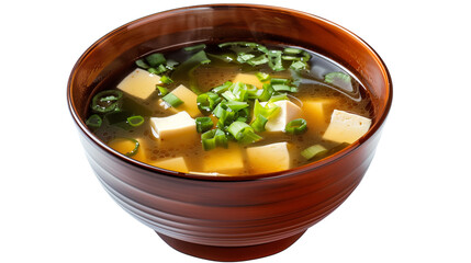 Miso soup with tofu on bowl isolated on white background