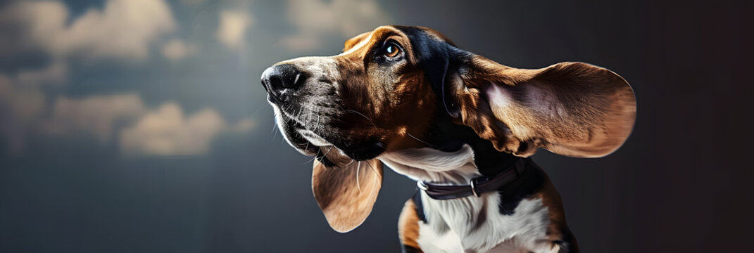 A basset hound s ears in flight Copy space image Place for adding text or design