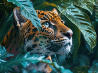 Majestic Jaguar: Camouflaged Hunter Amidst Lush Foliage