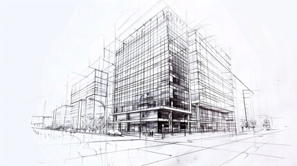 Sketch of a business building on white paper.