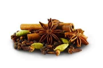 group of various indian spices for indian food curry masala vegetarian or non vegetarian cooking food,health related concept,cutout transparent background,png format