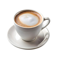 minimalist photo of a white coffee cup with saucer isolated on a transparent background