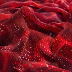 Elegant Red Fabric with Sequins: A Flowing Canvas of Luxury and Glamour
