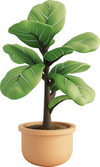 3D illustration cute Fiddle Fig or Ficus lyrata plant in clay pot icon symbol. Cartoon pastel minimal style.