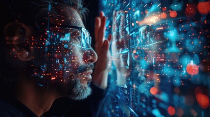 Fototapeta premium technology theme wallpaper. cyberpunk wallpaper. futuristic digital wallpaper. urban city wallpaper. Modern urban wallpaper. neon light wallpaper.