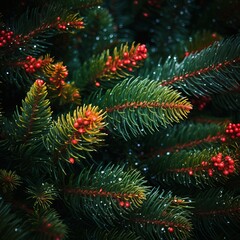 illustration of red christmas tree foliage holiday decoration backgr, Generative ai