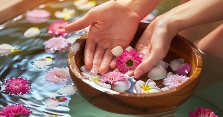 Female Hands Soaking in Spa Water for Relaxing Nail Care
