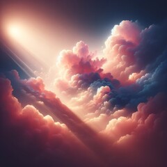 Design a beautiful abstract light background featuring soft, fluffy pink clouds illuminated by dramatic backlighting. 